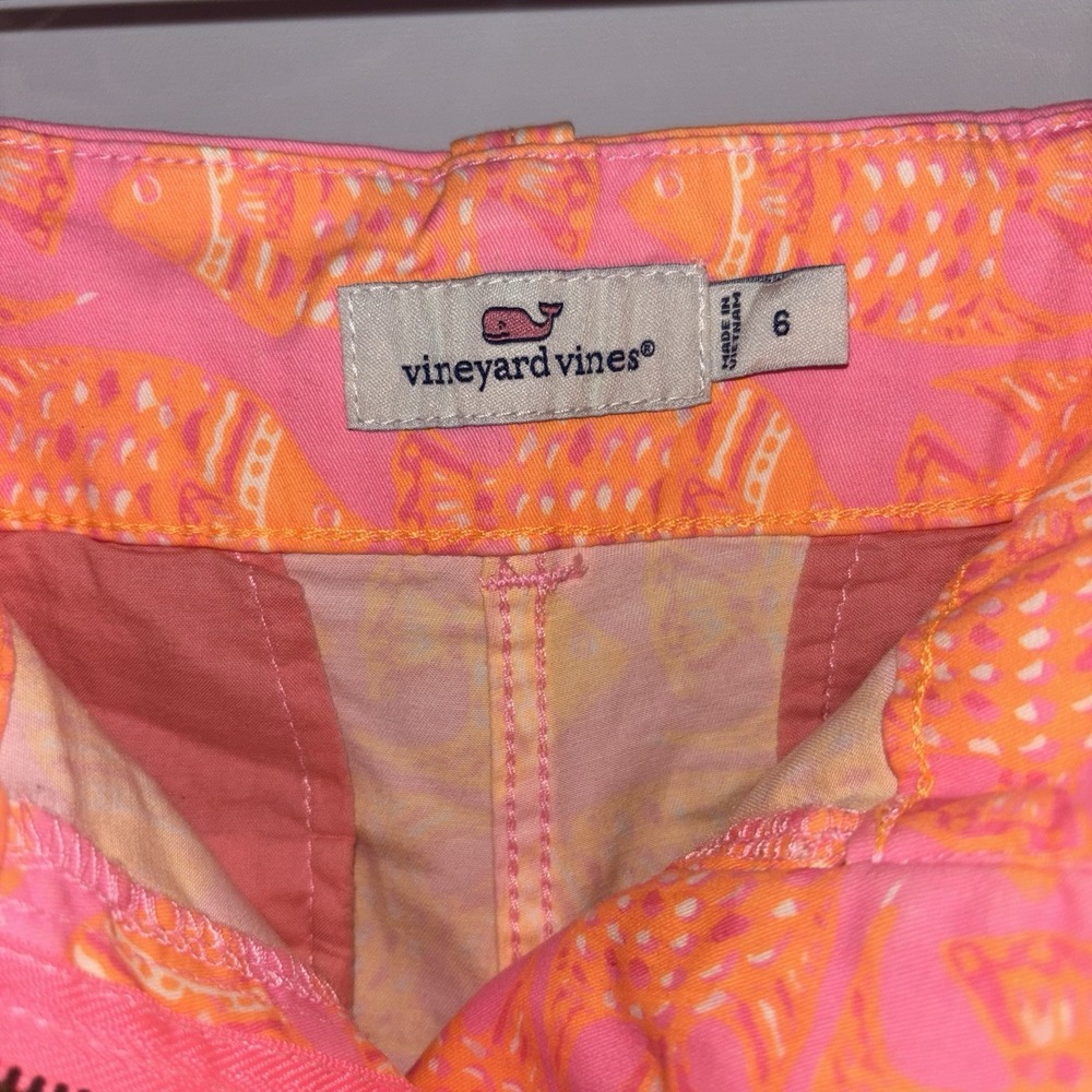 Vineyard Vines Pink Orange Fish Print Cotton Shorts Size 6 Summer Preppy - Picture 6 of 9